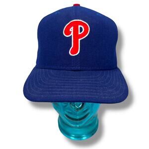Vintage New Era Philadelphia Phillies Fitted Hat Men 6 7/8 Blue Wool Diamond 90s